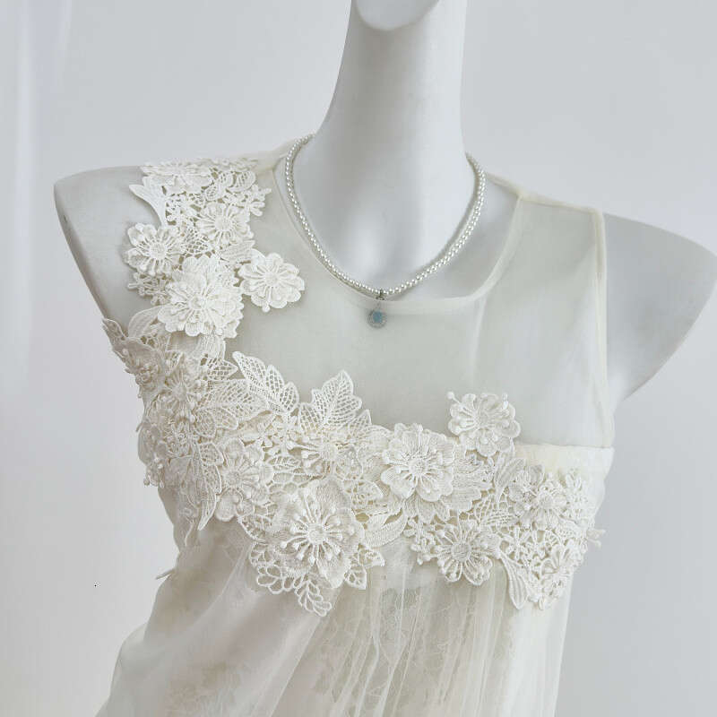 Designer's new k30 women's lace patchwork dress, lightweight and luxurious mesh sleeveless dress