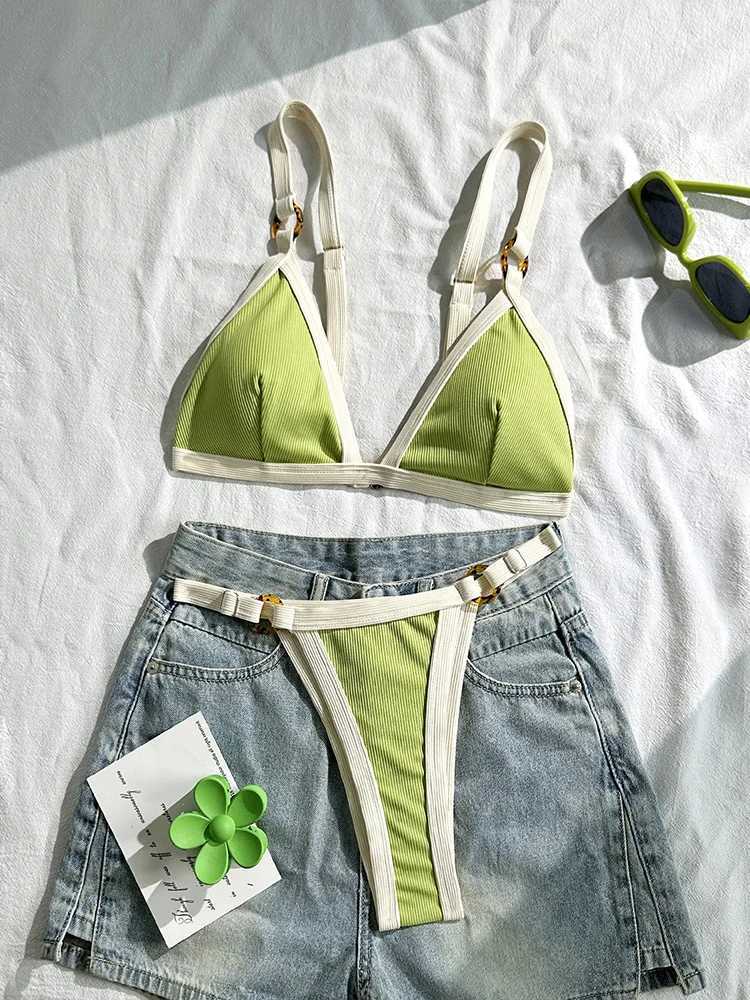Vzvn Sexy Contrast Color Backless Bikini Women Split Swimsuit Beach Vacation Bikini 2026 New All Season Bikinis 2 Piece Set M260321