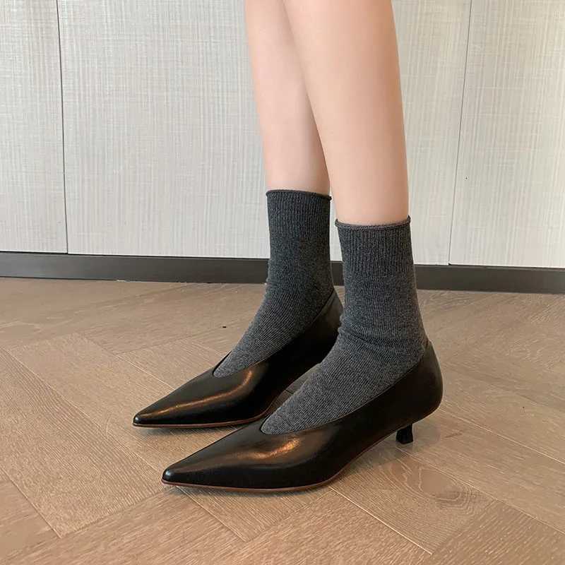 MKKHOU Fashion Pumps New High Quality Genuine Leather Pointed V-Mouth High Heels Commuter Womens Heels Shoes C260321