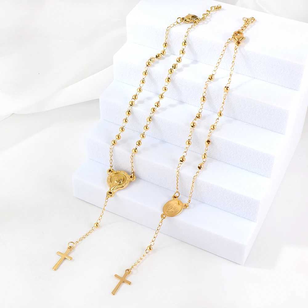 LUXUSTEEL Cross Rosary For Women Men Virgin Mary Religious Prayer Bead Link Chain on Hand Christian Jewelry Adjustable H260321 - view 5