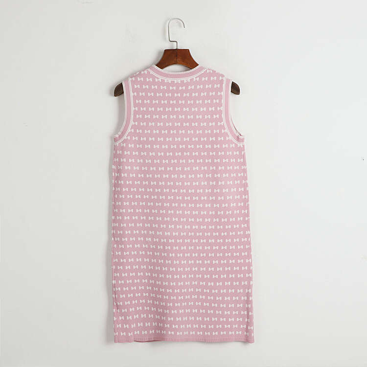 2026 Summer Women's Small Fragrant Style Bow Jacquard Round k30 Neck Sleeveless Knitted Tank Top