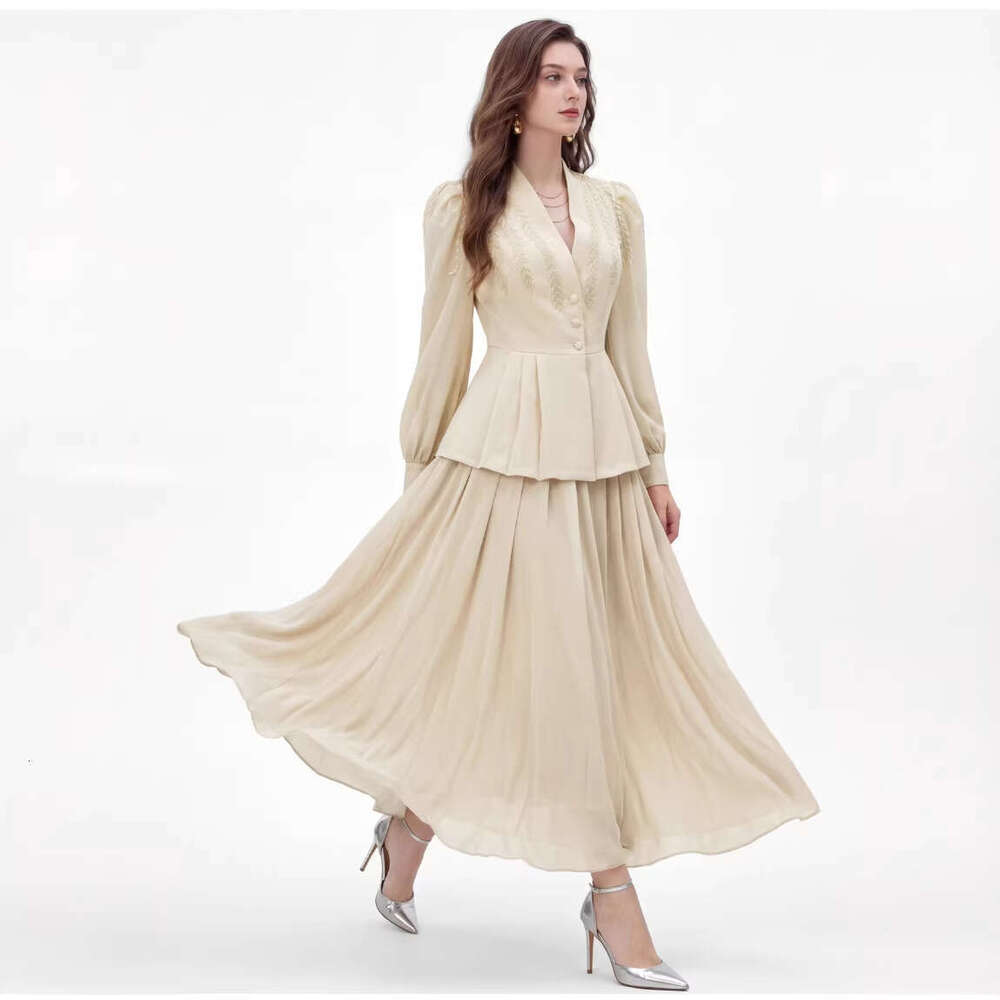 A14 Designer Chinese style women's professional suit 2026 spring new heavy three-dimensional embroidered jacket and pleated skirt
