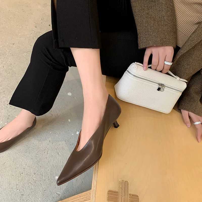 MKKHOU Fashion Pumps New High Quality Genuine Leather Pointed V-Mouth High Heels Commuter Womens Heels Shoes C260321