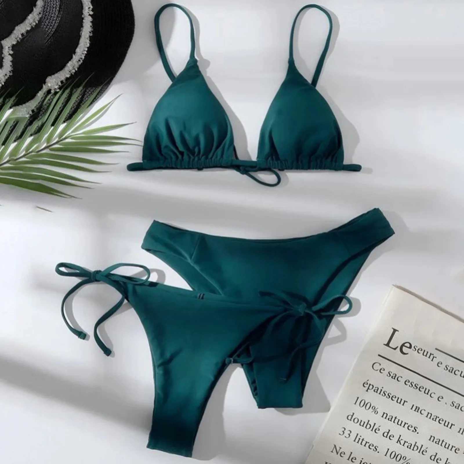 Sexy 3 Pieces Set Swimwear Women Lace Up Micro Bikini Set Female Solid Low Waist Swimsuit Beachwear Bathing Suit M260321