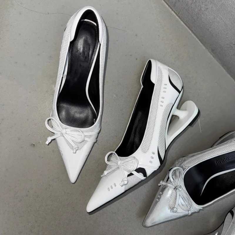 Special Heel Spliced Heels Pointed Toe Heels Womens Fashion Shallow Mouth Bow Non-Slip Mary Jane Single Shoes C260321