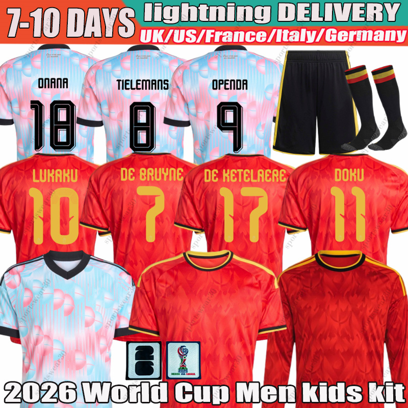 2026 Belgium Jersey DE BRUYNE LUKAKU DOKU Soccer Jerseys ONANA OPENDA TIELEMANS VERTONGHEN 2025 football shirt Fans Player Men kids kit