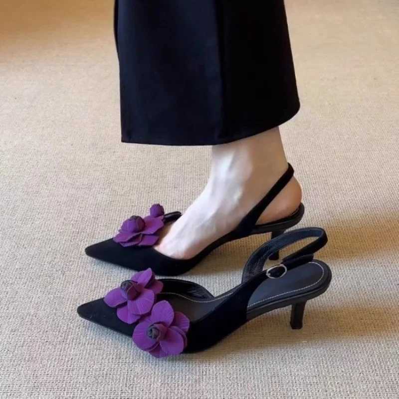 2025 Summer New Retro Pointed Toe Decal Womens Shoes Fashion Outdoor Party High Heels Sandals Sandalias Mujer C260321