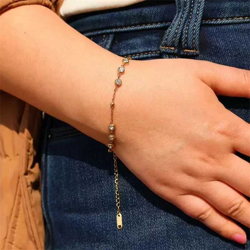 GANEMLY 316L Stainless Steel Round Sparkling Zirconia For Women Fashion Fine Wrist Chain Waterproof Jewelry Lady Gift H260321 - view 4