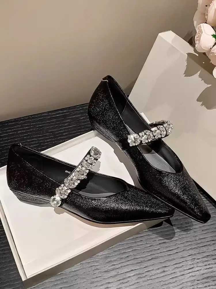 Diamonds Women Pumps 2024 New Spring Summer Split Leather Fashion Versatile Pointed Toe Shoes Elegant Office Ladies Flat Shoes C260321