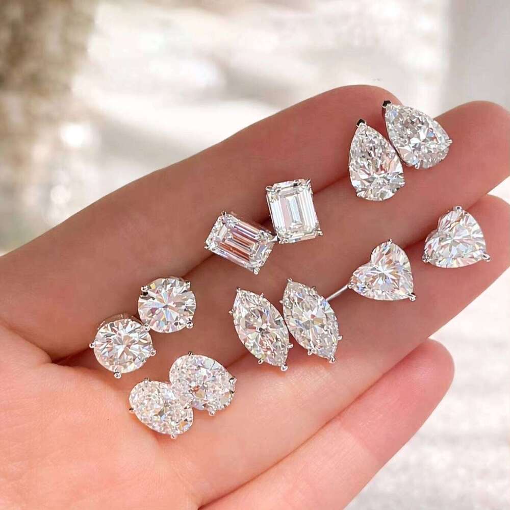 Grown CVD Lab Diamond 1Ct 2Ct Round Marquise Heart Oval Emerald Pear Cut 14K 18K White Gold Stud Earrings