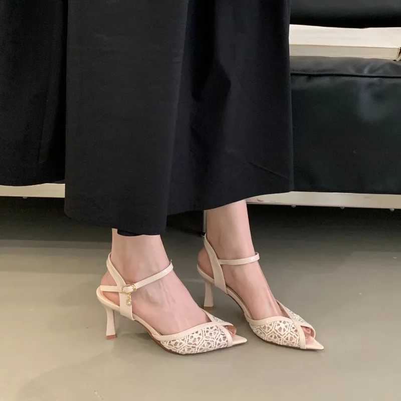 Summer Shoes Mesh Sandals Women with A Pointed and Stylish Style Slim Heels High Heels and Shallow Mouth Sandals At The Back C260321