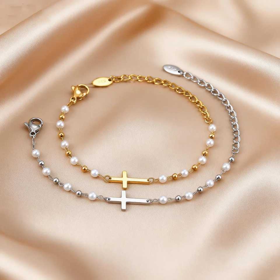 Dainty Cross Charm for Girl Kids Imitation Pearl Stainless Steel Religious Jewelry for Easter Baptism Gifts H260321 - view 7