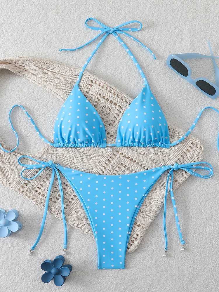 Vzvn 2026 Women Swimsuit Sexy Pearl Micro Bikinis Sets Dot Print Female Swimwear for Woman Bathing Suits Beachwear Trend Bikinis M260321