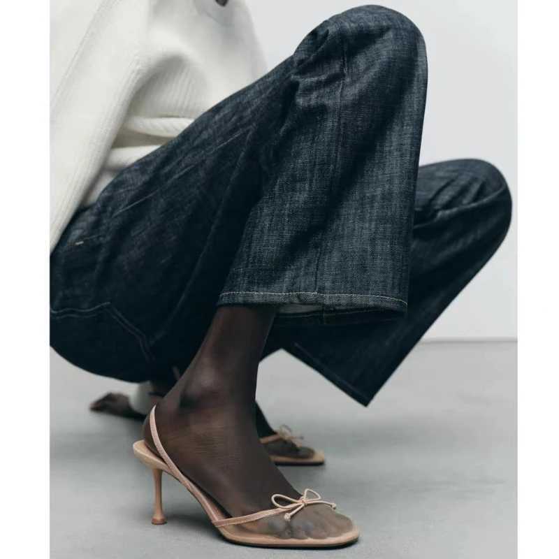 Summer New Mesh Breathable High Heels Sandals Women Elegant Party Dress Shoes Ladies Hollow Fashion Slingbacks Slippers Women C260321