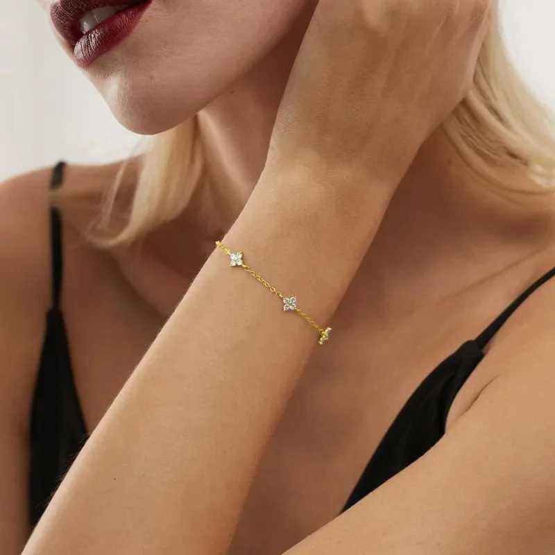 925 Sterling Silver Flower for Women Cute Trendy Adjustable Link Chain Dainty Design Jewelry Gifts H260321 - view 3