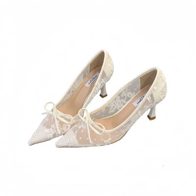 2026 New High Heels Womens Shoes Pointed Lace Fine Wedding Shoes Mesh Single Shoes C260321