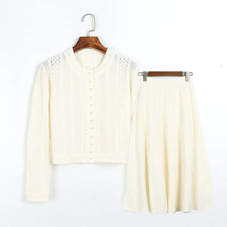 2026 A12 Spring New Designer French Fashion Mid Sleeve Knitted Cardigan Jacket+Skirt Set for Women