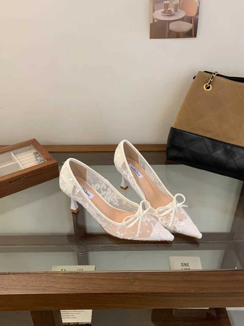 2026 New High Heels Womens Shoes Pointed Lace Fine Wedding Shoes Mesh Single Shoes C260321
