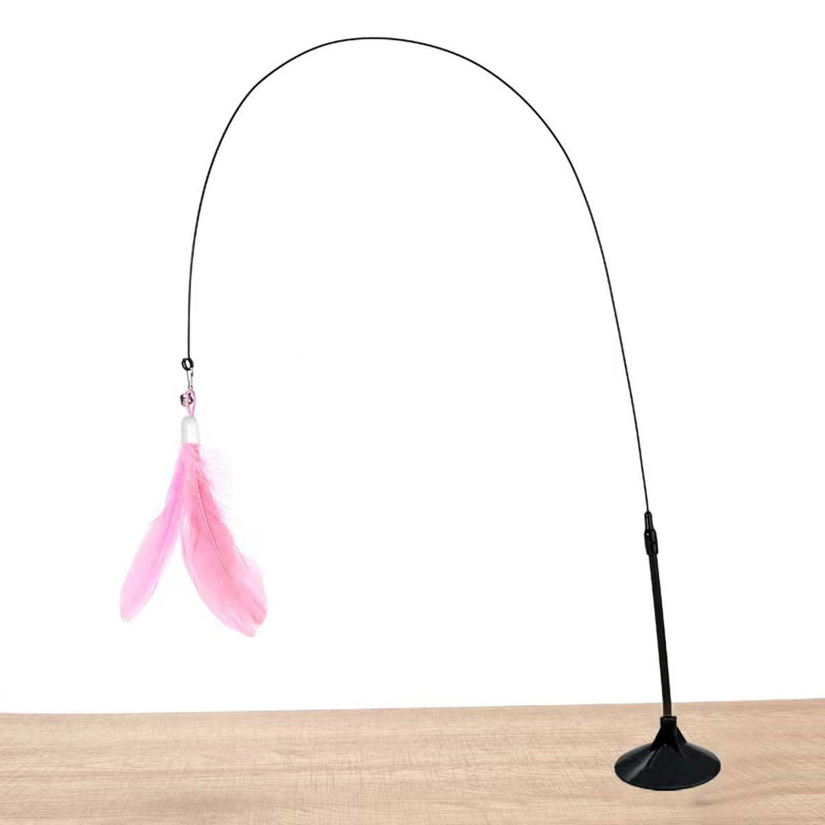 Suction Cup Cat Feather Teaser Wand, Bell Interactive Cat Stick Toy, Long Handle Self-Play Toy for Indoor Cats, Ultimate Pet Entertainment Supply