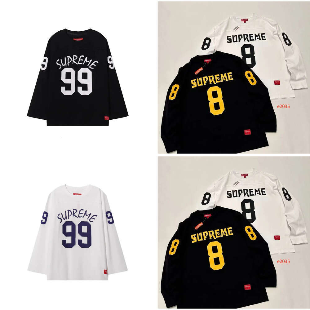 Supremely T-Shirts: Designer Digital Crew Neck Long Sleeve American Style Trendy Classic Football Jersey Printed Ribbed Street Top T-Shirt gift for him