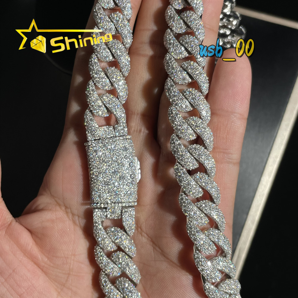 Mosaic Setting Pass Diamond Tester Hip Hop Jewelry 14mm 925 Sterling Silver Men Necklace Iced Out Moissanite Cuban Link Chain