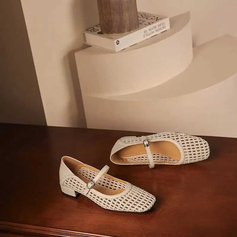 Krazing Pot Fashion Breathable Square Toe Med Heels Summer Shoes Sweet Concise Mary Janes Office Lady Elegant Women Pumps C260321