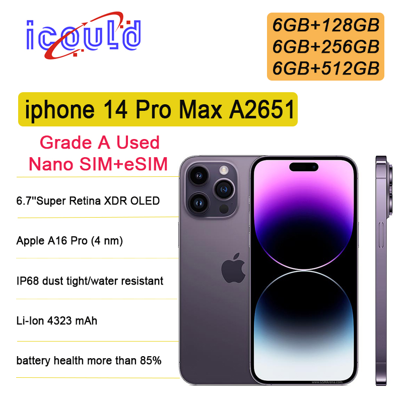 iPhone Oriqinal Unlocked iphone 14 Pro Max Cellphone 6GB RAM 128GB 256GB 512GB 1TB ROM Mobilephone 6.7 inch original LTPO Super Retina XDR OLED Screen Grade A Used