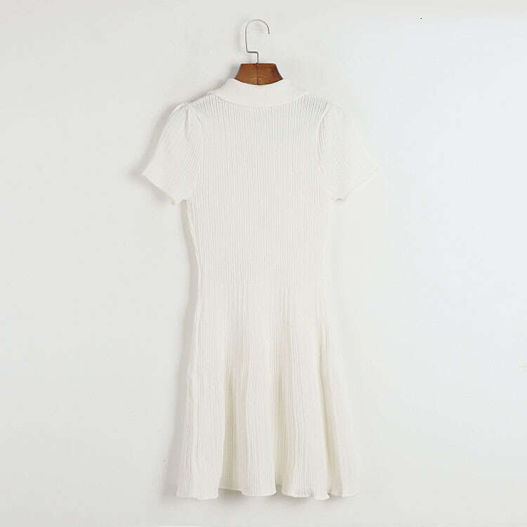 2026 summer new designer sequin k30 ribbed elastic waist doll collar knitted dress short sleeved