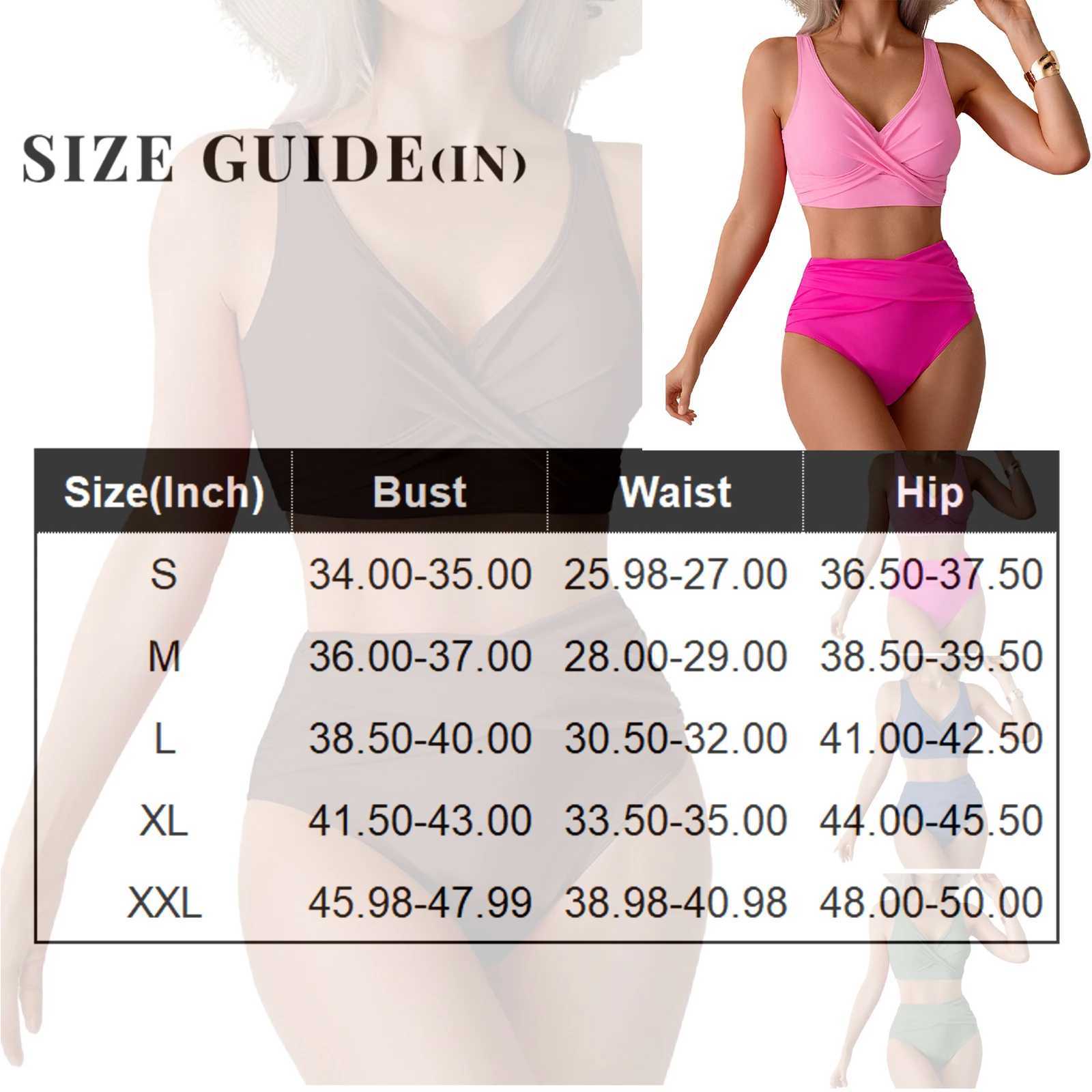 Women Sexy Bikini Summer Twist Front Ruched High Waisted Two Piece Beach Slimming Vacation Swimwear Bathing Suit M260321