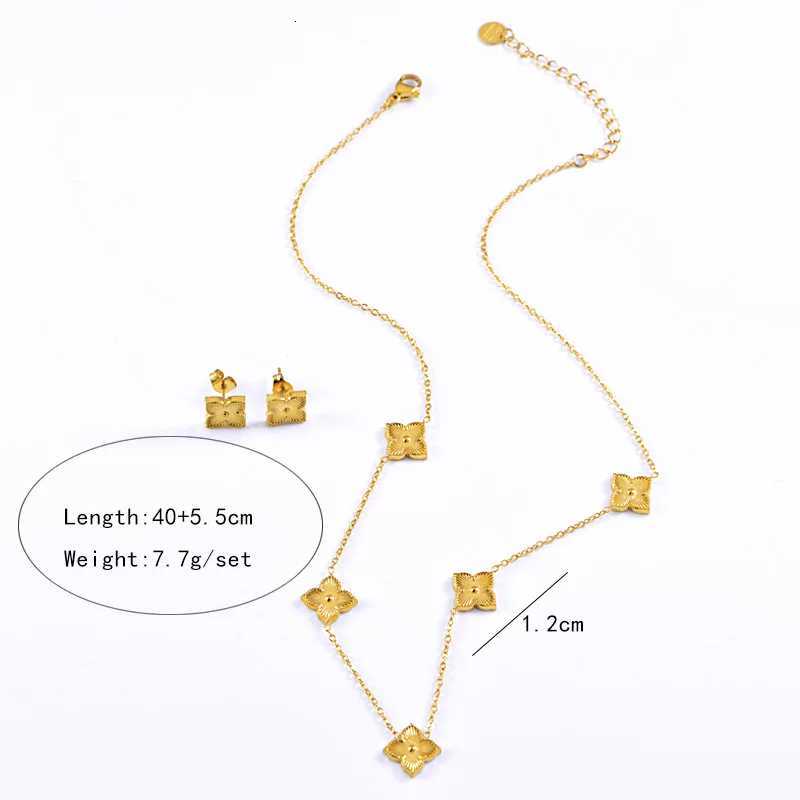 StainlESS Steel Rhombus Flower Necklace Ring Earrings For Women Girl Leaves Jewelry Set Gift for Party BirtHDay H260321 - view 5
