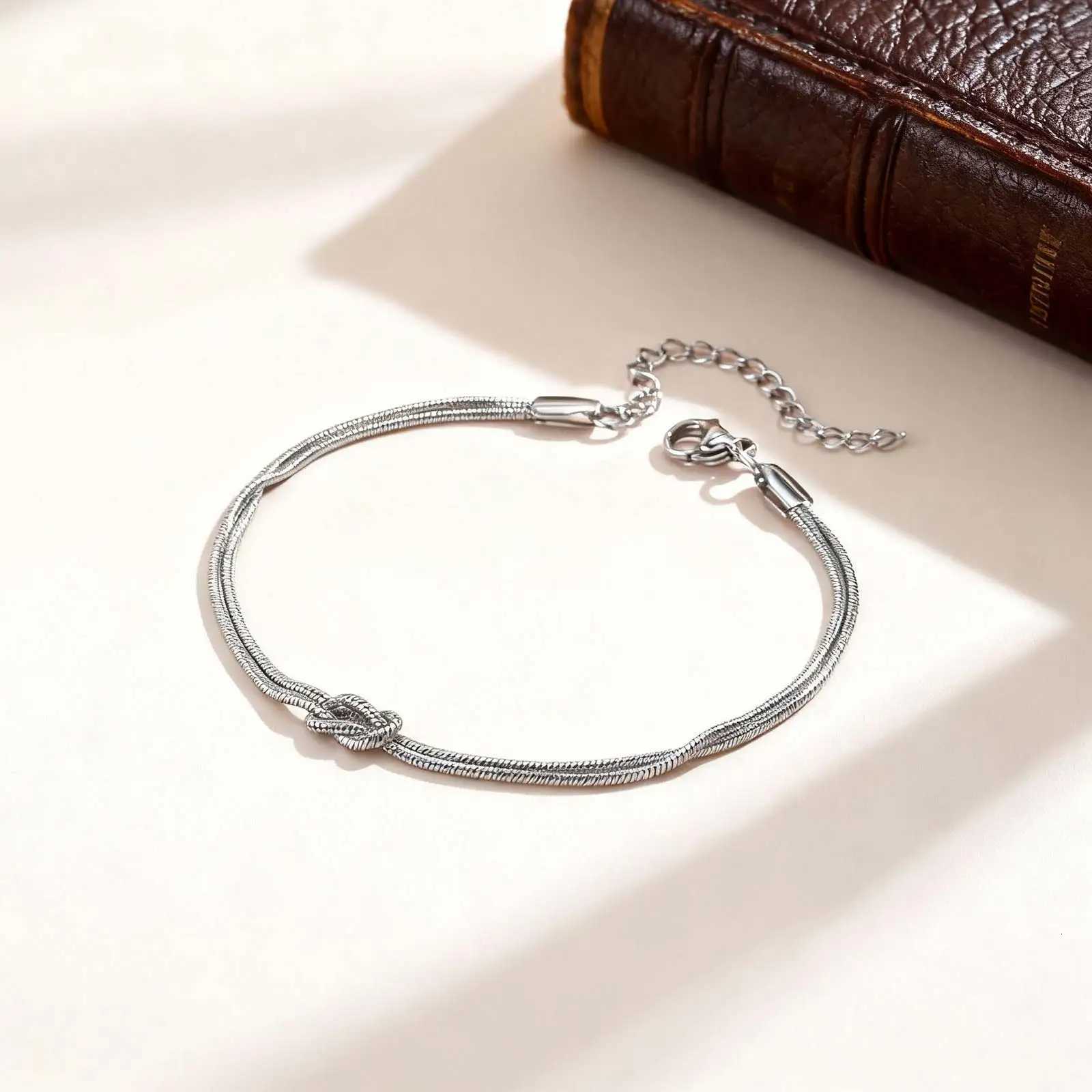Stainless Steel Couple Jewelry Double Layer Knot for Women Men Snake Bone Chain Couple Valentines Day Gift H260321 - view 6