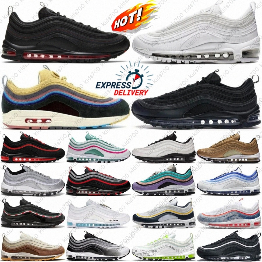 Designer Running Shoes 97s Triple White 97 Black Golden Bullet Green Silver Bullet Womens Mens Sean Blue Green Wotherspoon Red Volt Purple Anthracite u35F#