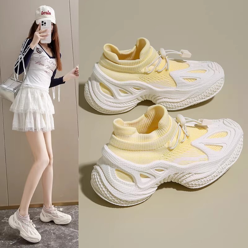 Rolnd Tiger 2026 Luxury Soft-soled Breathable Mesh Coconut Shoes For Women Autumn New Lightweight Versatile Casual Shoes, Thick-soled Sports Sock Shoe