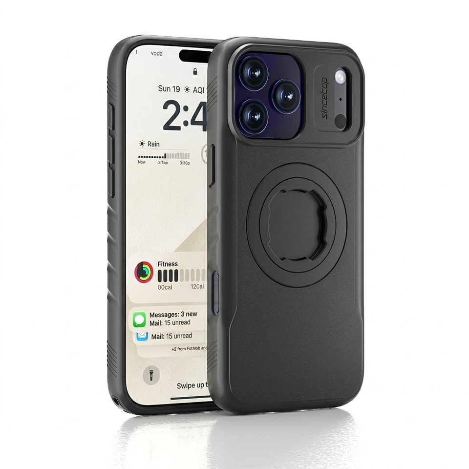 Rugged Case for iPhone 17 Pro Max Compatible with Quad Lock Mount - Anti-Vibration Shield for MTB Mountain Bike & Motorcycle Handlebar