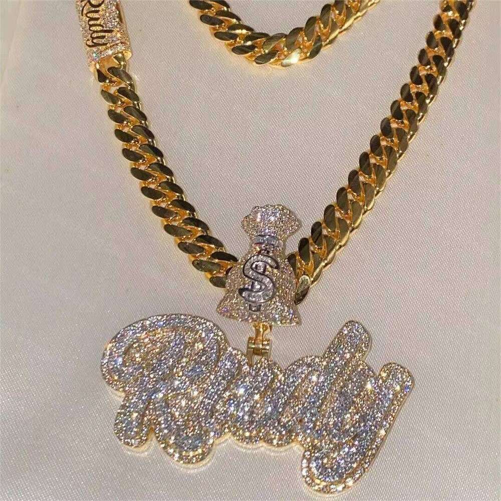 Iced Out Vvs Mossanite Two Tone 925 Silver 18K Gold Plated Name Letter Hiphop Custom Moissanite Pendant - view 3