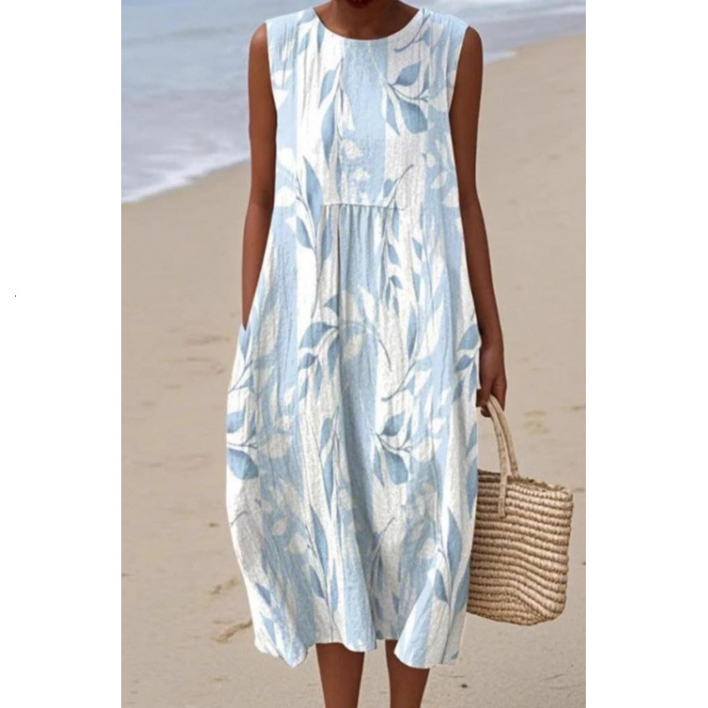 Summer New Product Designer Dress Sleeveless Pocket Casual Printed Elegant Long Dress Slim-fit Dress