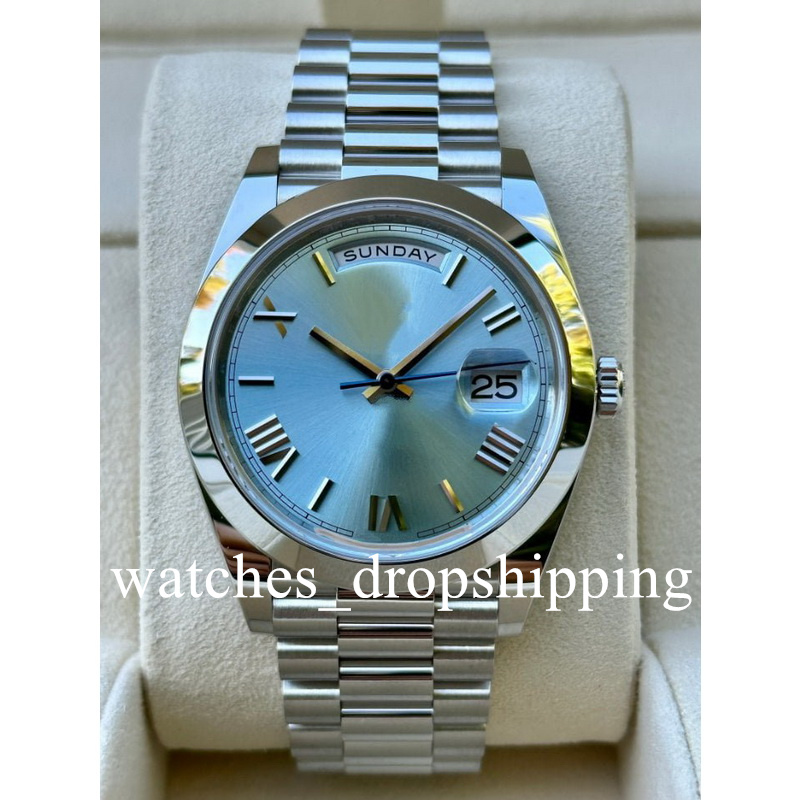 Mens Watch 40mm Rose Gold-Silver Automatic Mechanical Movement New Version Strap Gradient Dial Roman Sappire Glass High-Quality President Wristwatch
