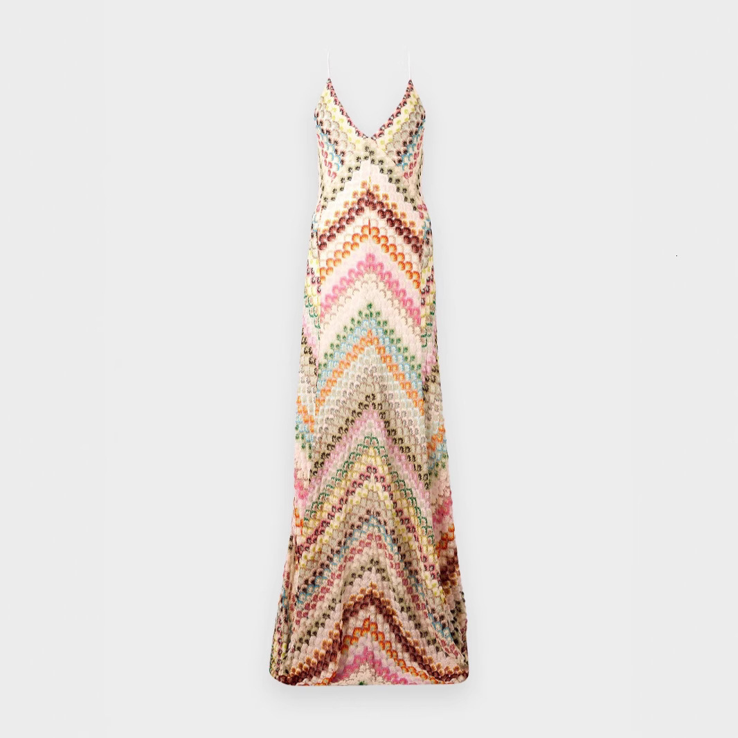 2025 European and American cross-border new foreign trade spliced long gown, lace strap dress, hand-knitted