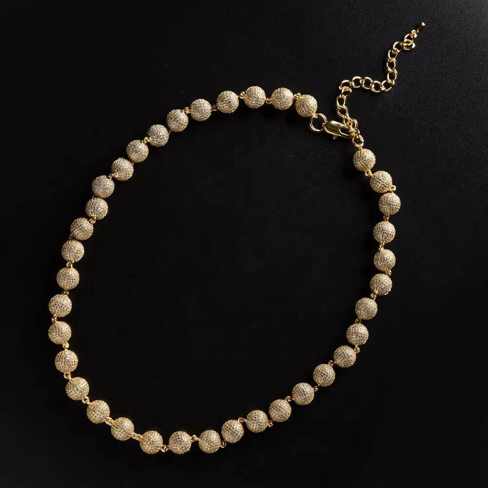 Ound Bead Cuban Chain Link Necklace Iced Vvs Gold Plated Copper Hip Hop Jewelry For Men Women Multi Color Wholesale Custom - view 3