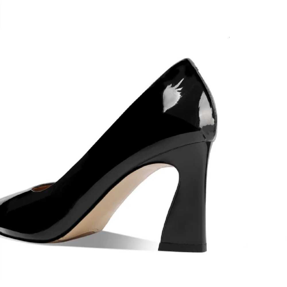 JOCHEBED HUNew Handmade Genuine Leather Pointed Toe Thick High Heels Grace Wedding Mature Slip on Comfortable Shoes 33-43 C260321