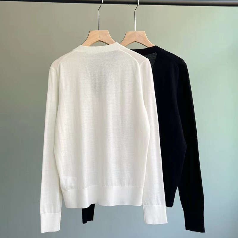 2026 designer embossed sequins new mulberry S6 silk wool knitted sweater V-neck long sleeved pearl embroidered thin cardigan
