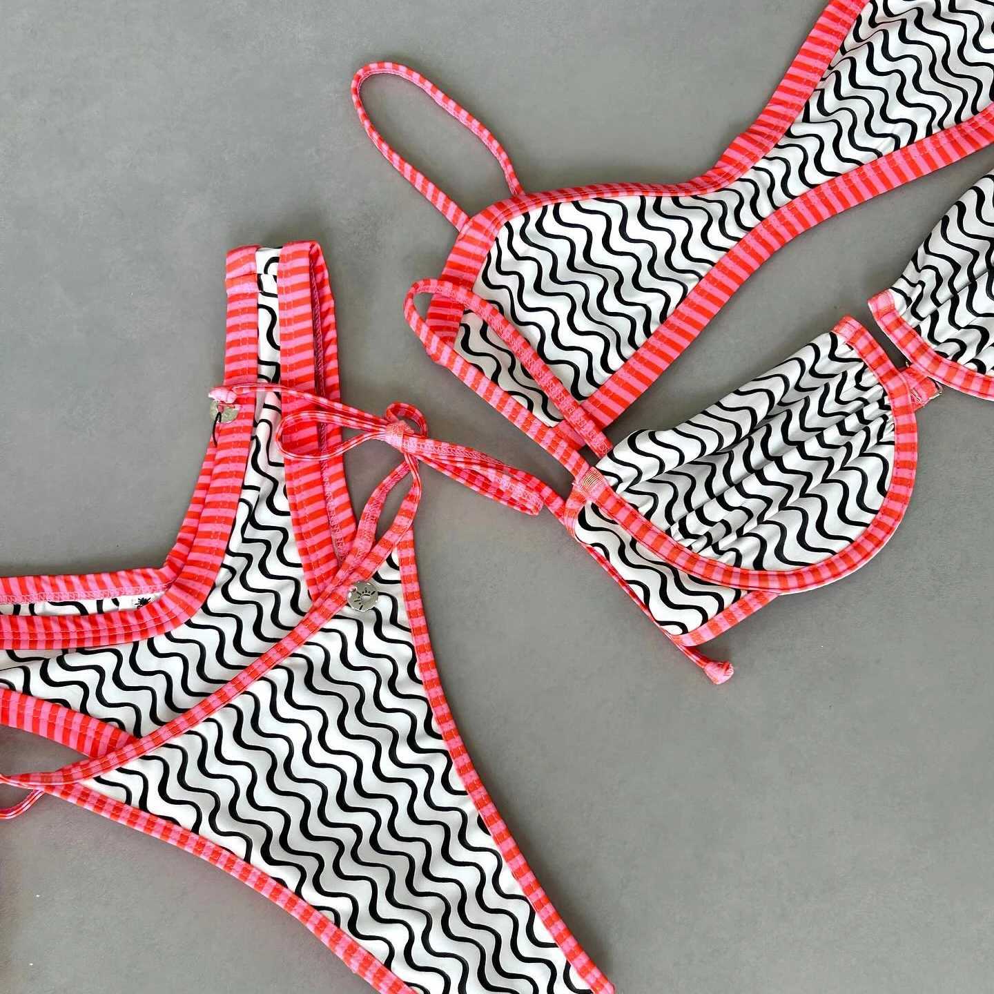 Push Up Bikini Sexy Swimsuit Women 2025 Swimwear Bandeau Biquini Female Stripe Bodysuit High Cut Bathingsuit Beachwear Monokini M260321