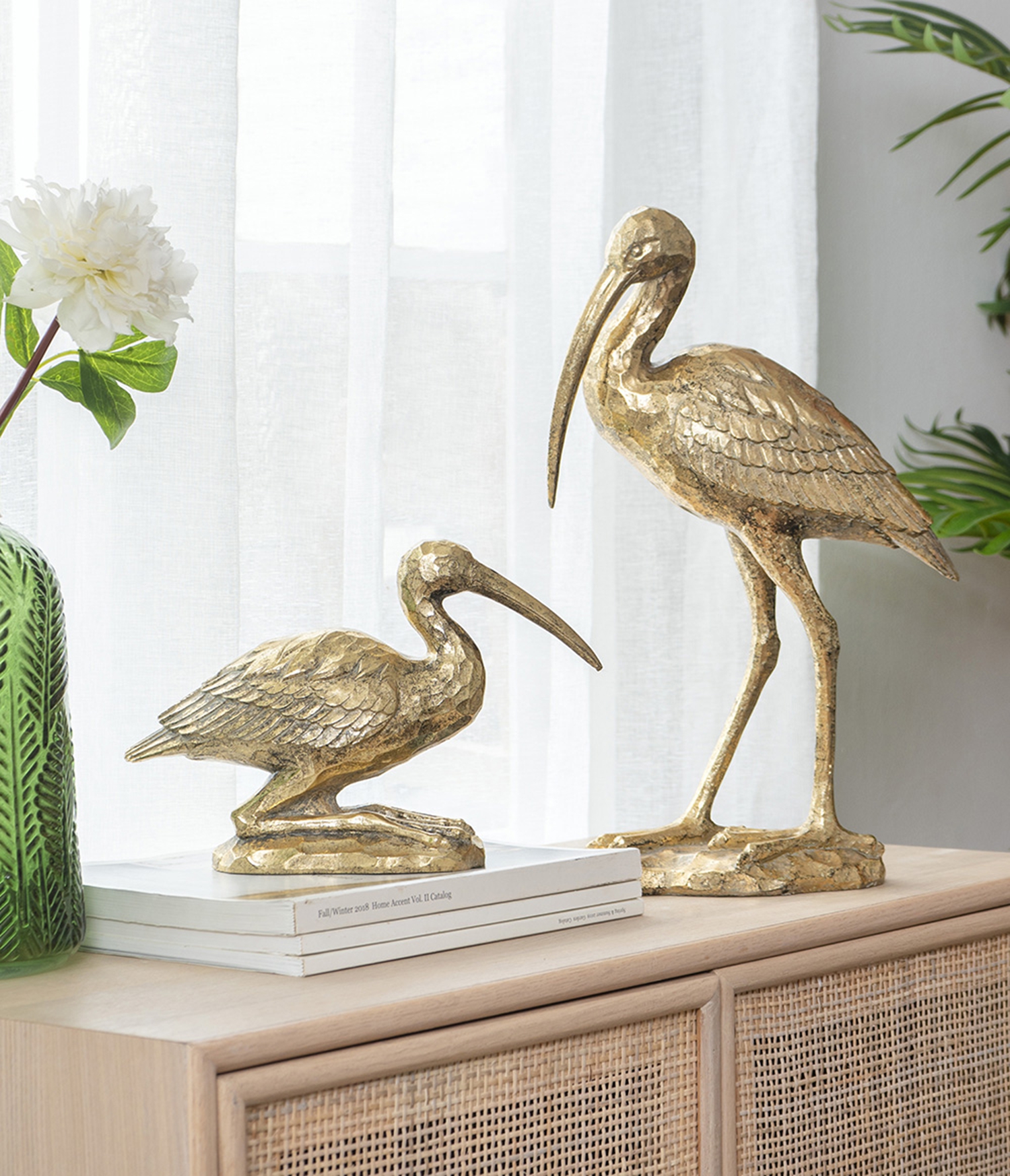 10x15.9x3.7" Standing Crane Figurine Gold Finish