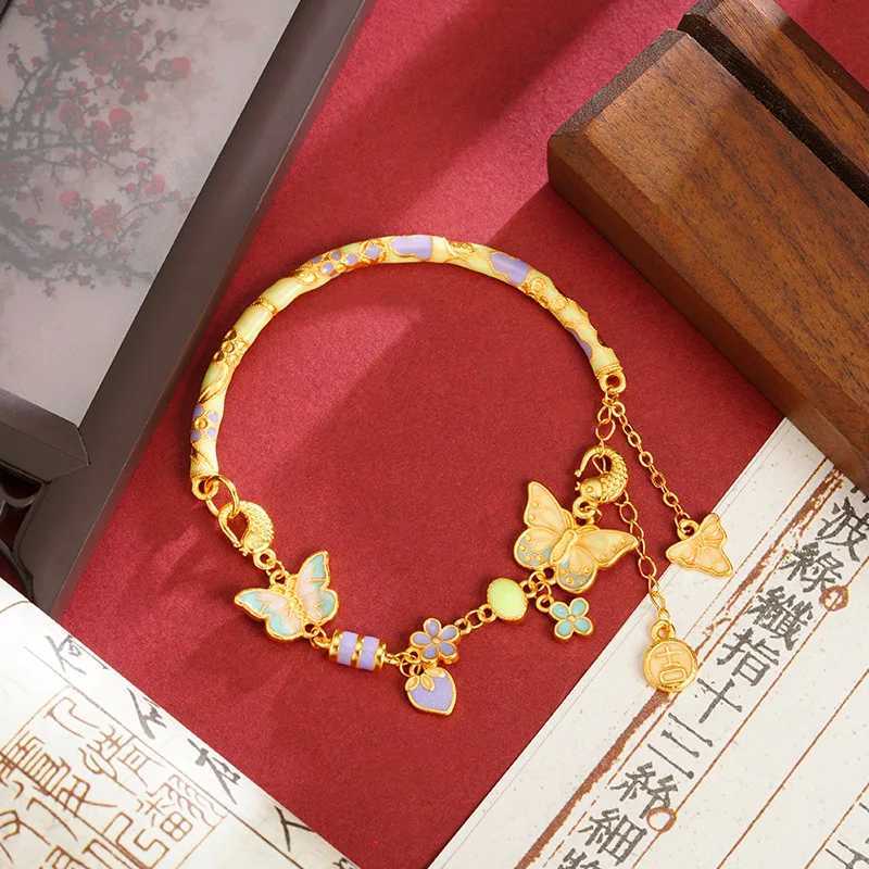 New Chinese Ancient Sand Gold Light Luxury Enamel Butterfly Half All-match Design Long-term Color-free Jewelry H260321 - view 7