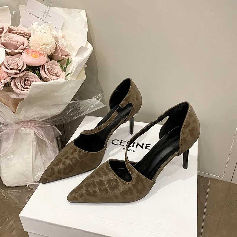 Thin Heeled Hollow Sandals 2026 Spring New Pointed Sexy High Heels One Button Large Leopard Print Womens Shoes C260321