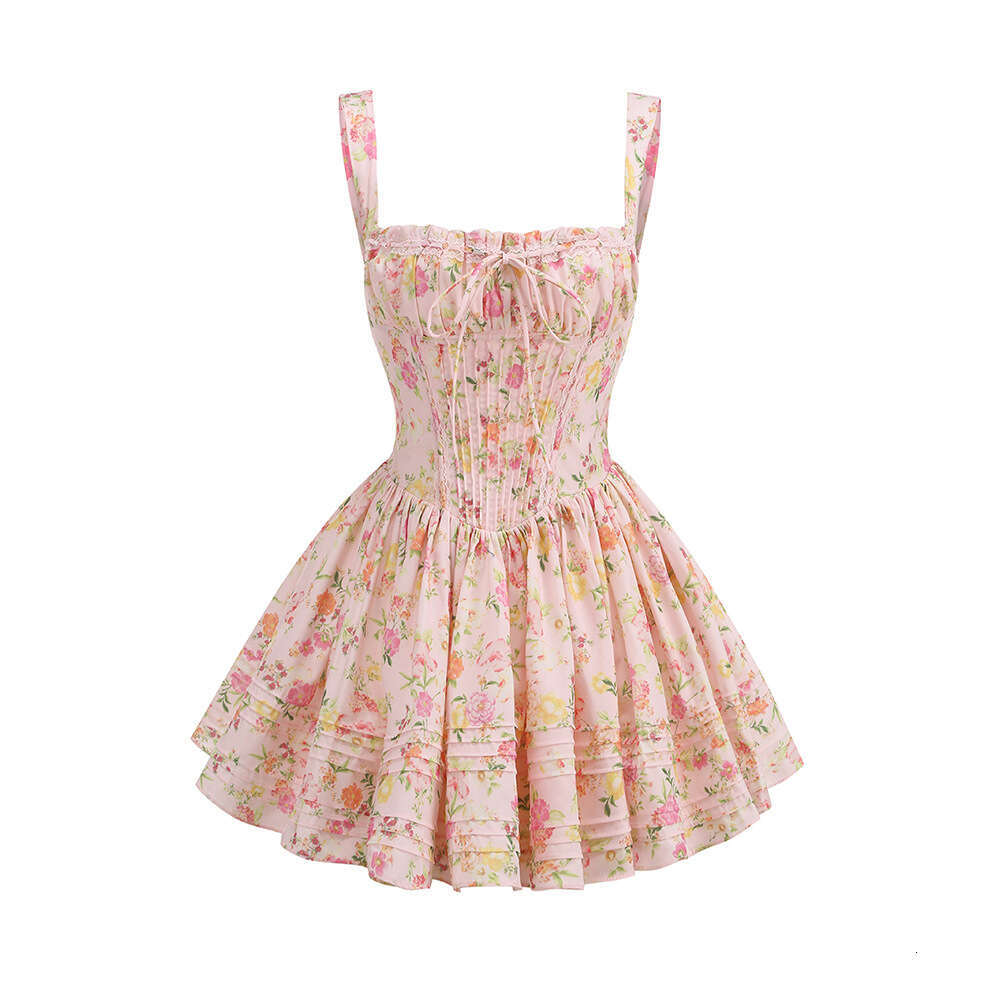Summer New k30 Designer Fashionable Sexy Flower Belt Short Skirt Elegant Slimming Dress Women's Fluffy Skirt