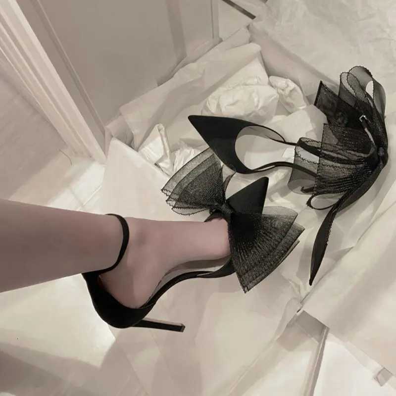 Satin Bow Pumps Solid New Arrival Pointed Toe Thin High Heel Summer Fashion Weeding Sandals Dress Sexy Shoes C260321