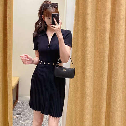 2026 Autumn/Winter New Designer French Elegant Zipper Slim Black S6 Knitted Women's Short Skirt
