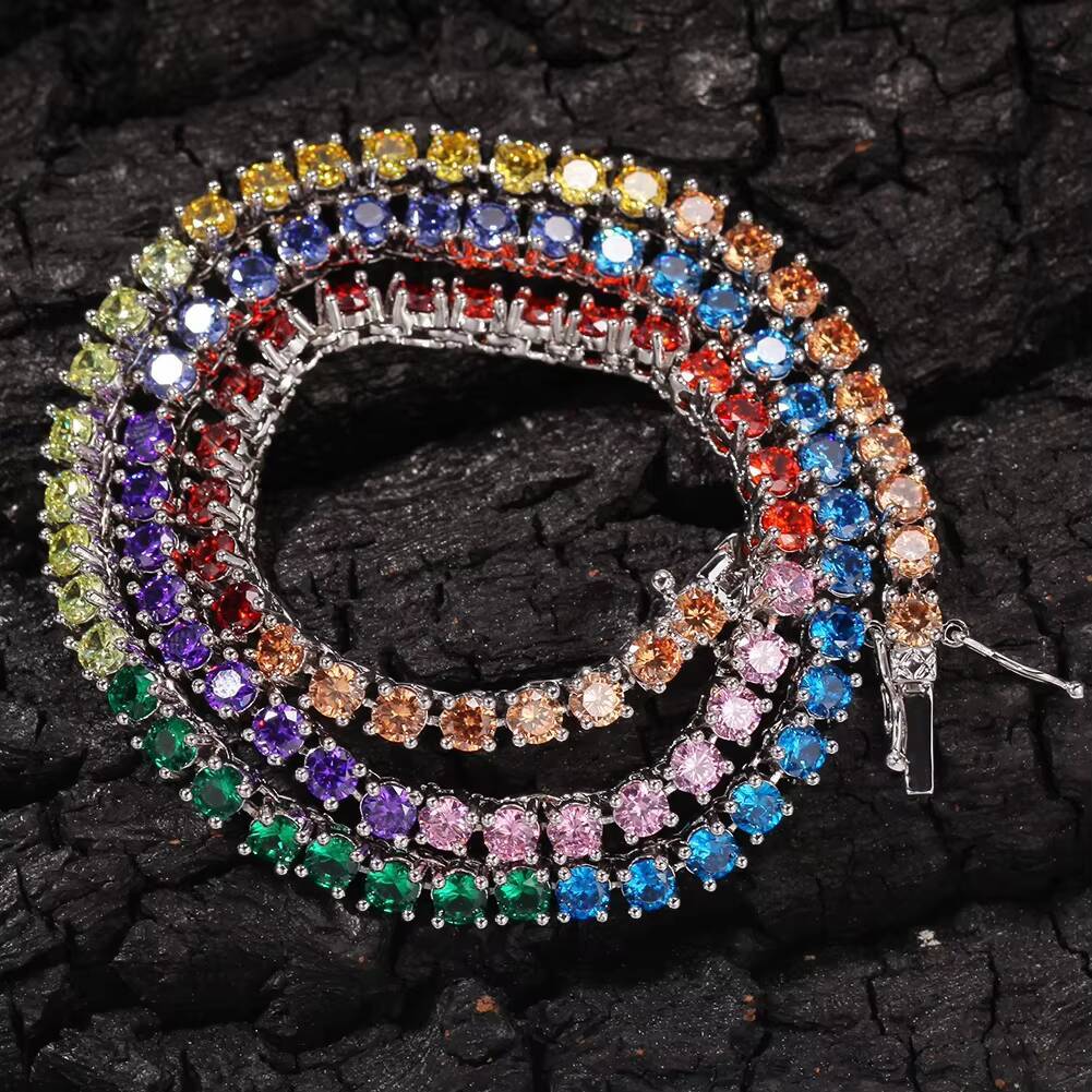 Women Men Iced Out Rainbow Choker 4mm Tennis Necklace Multi Colored Chain CZ Jewelry Initial Charm Custom Necklace