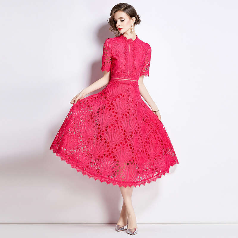 2026 Designer Social High end Lace Women's Summer B15 Crochet Embroidery Unique Elegant Dress